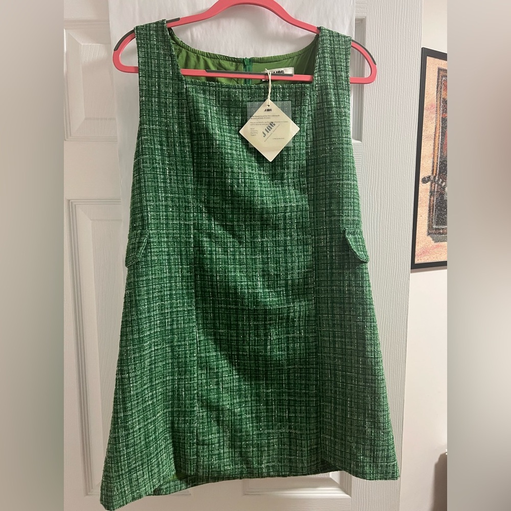 Green Tweed Sleeveless Dress